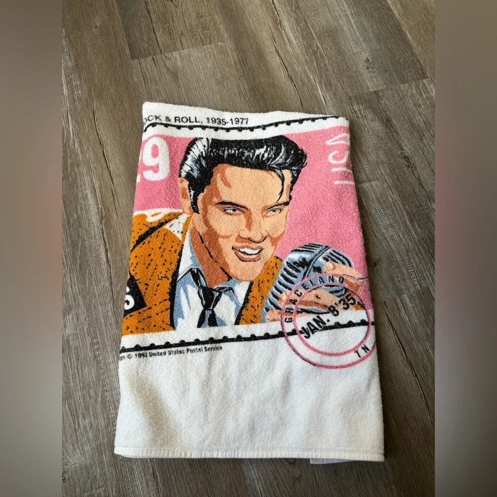 VTG Leshner Mills Elvis Presley King Of Rock & Roll Stamp Design Towel Retro S